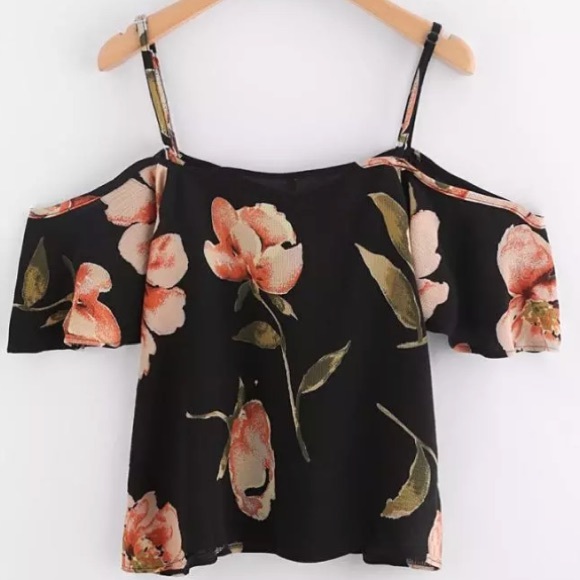 🎉HP!!🎉 Cold Shoulder, Floral Blouse Size Large - Picture 2 of 3